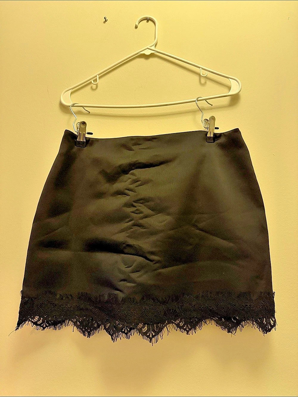 ZARA Black Satin Lace Trim Mini Skirt